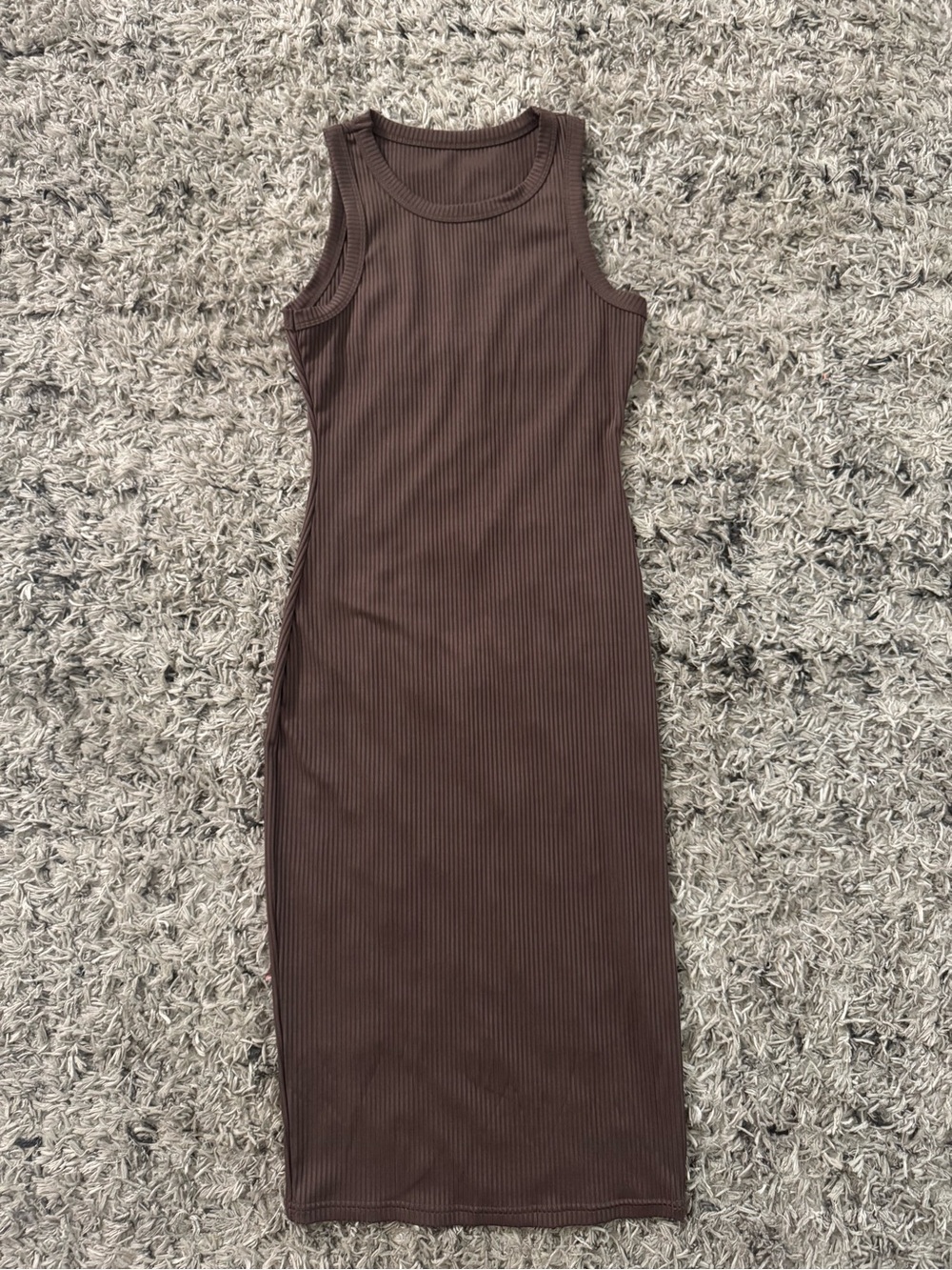 Ribbed Sleeveless Bodycon Dress in Brown